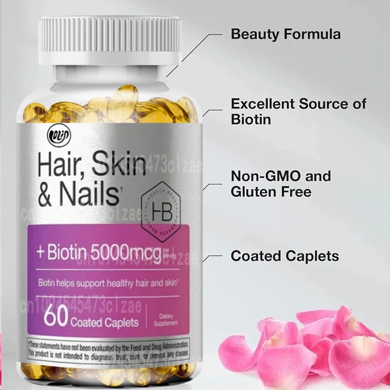 Hair, Skin, and Nail Vitamins Contains Biotin and Collagen Men's and Women's Supplements Non Genetically Modified