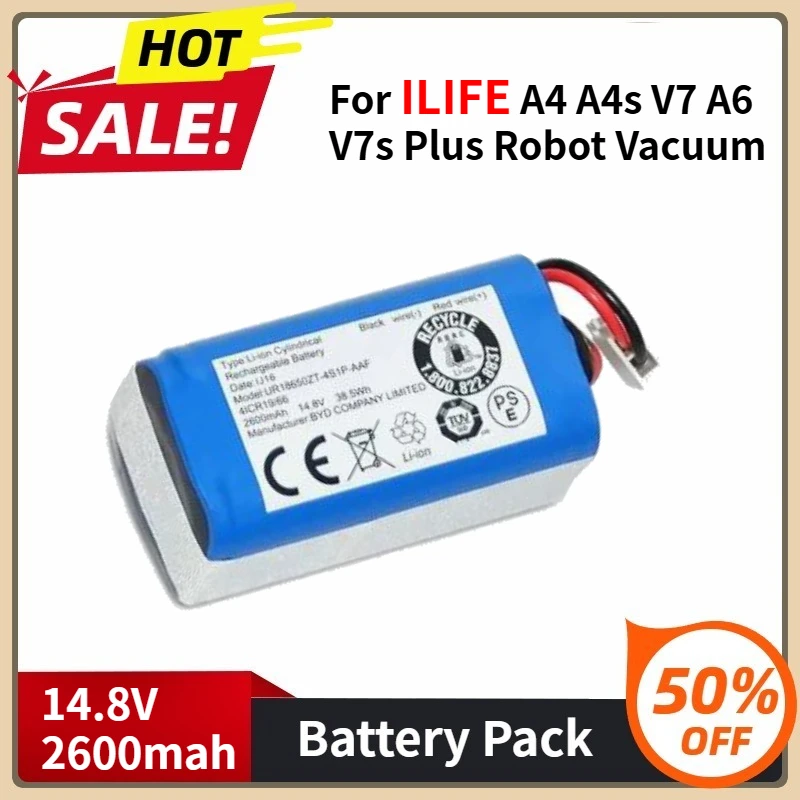 

Lithium Battery For ILIFE A4 A4s V7 A6 V7s Plus Robot Vacuum Cleaner ILife 4S1P 14.8V 2600mah Full Capacity