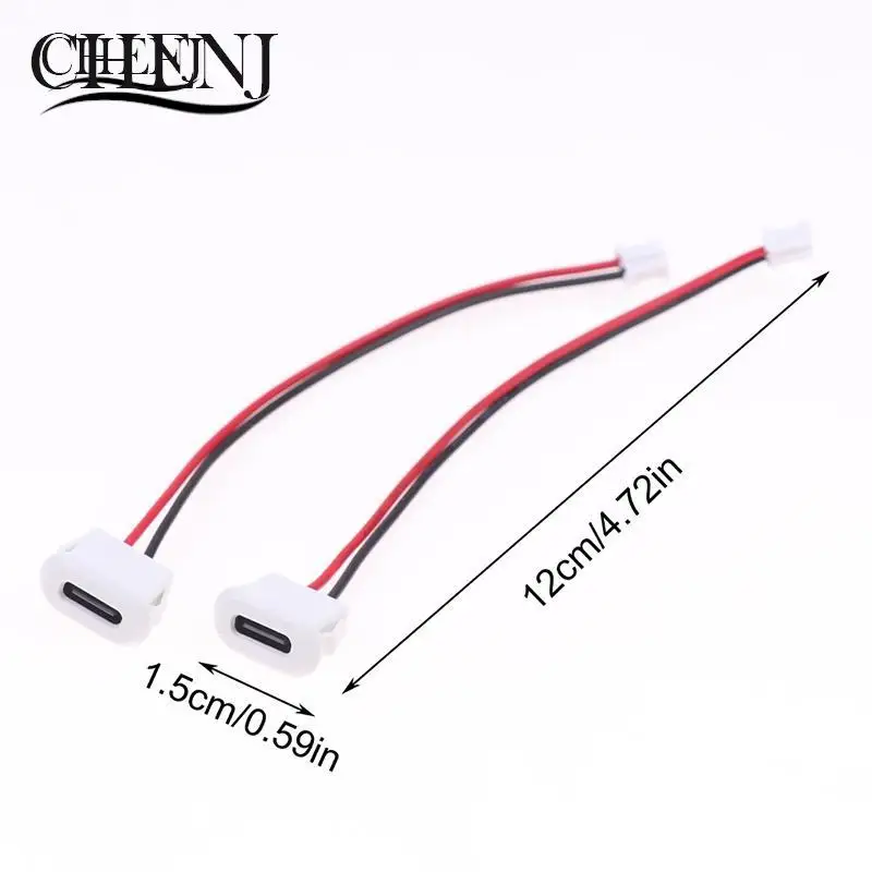 2Pcs USB Connector Type-C Waterproof 2P Female With Terminal 3A High Current Fast Type-C Charging Jack Port With Welding Wire