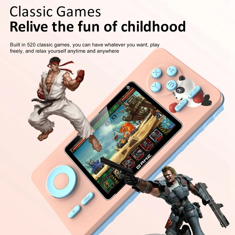 520 Games Video Game Console Retro Game Controller 2.4-Inch Screen Handheld Game Player Two-Person Mode