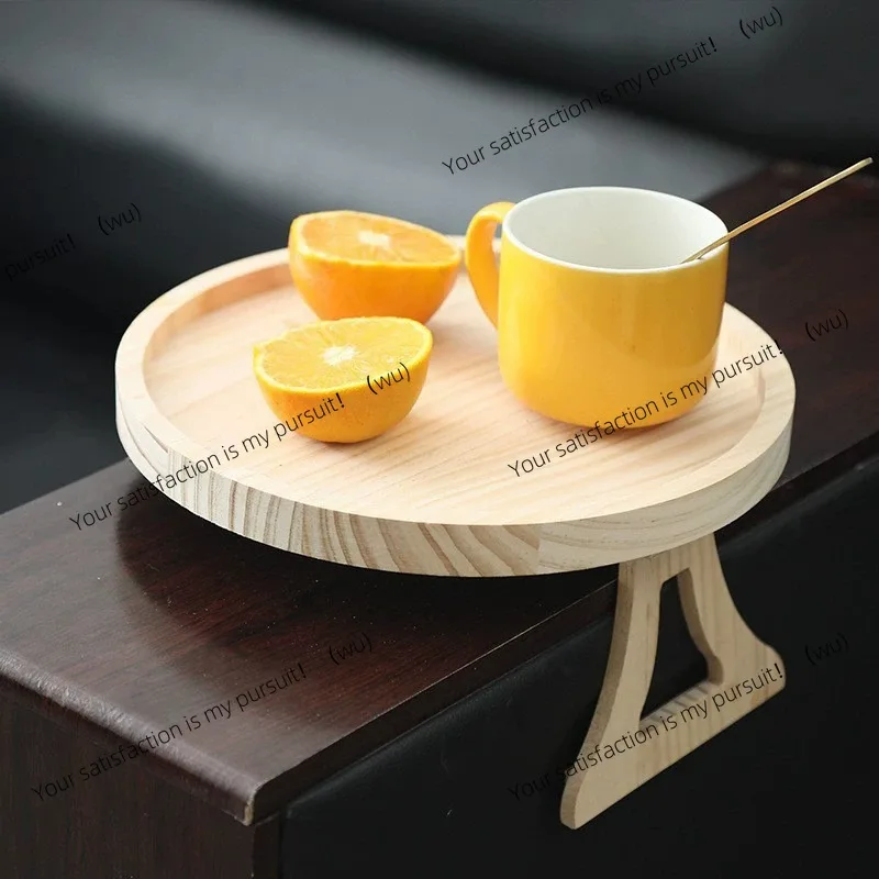 ZOCI Wooden Sofa Armrest Tray Circular Clip on Breakfast Tray Home Use Foldable Sofa Side Table Snack Tray Integrated Storage Tr