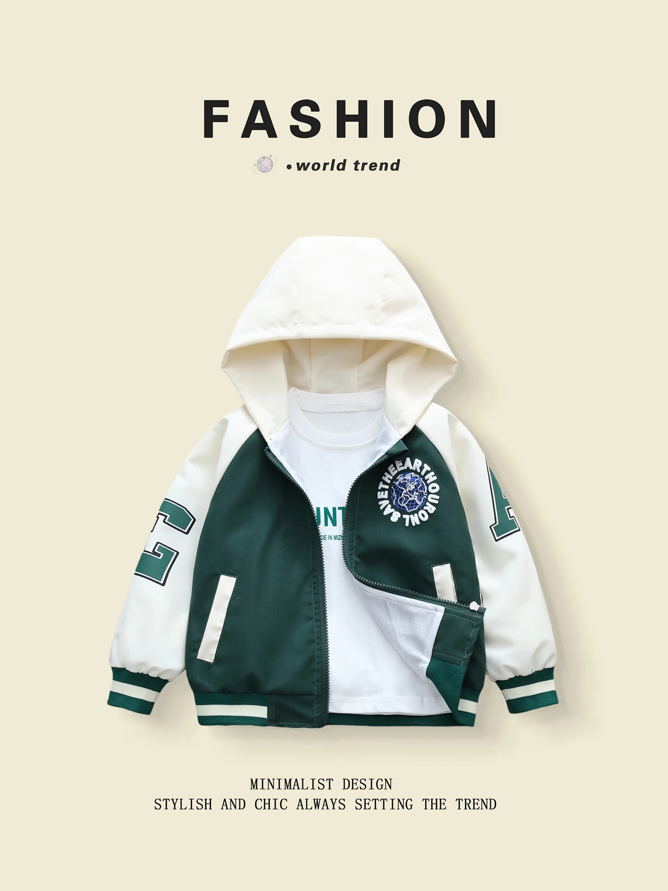 Color - Abrigos de béisbol con capucha bloqueados para niños (3 - 10 años) en moda primavera - estilo otoño