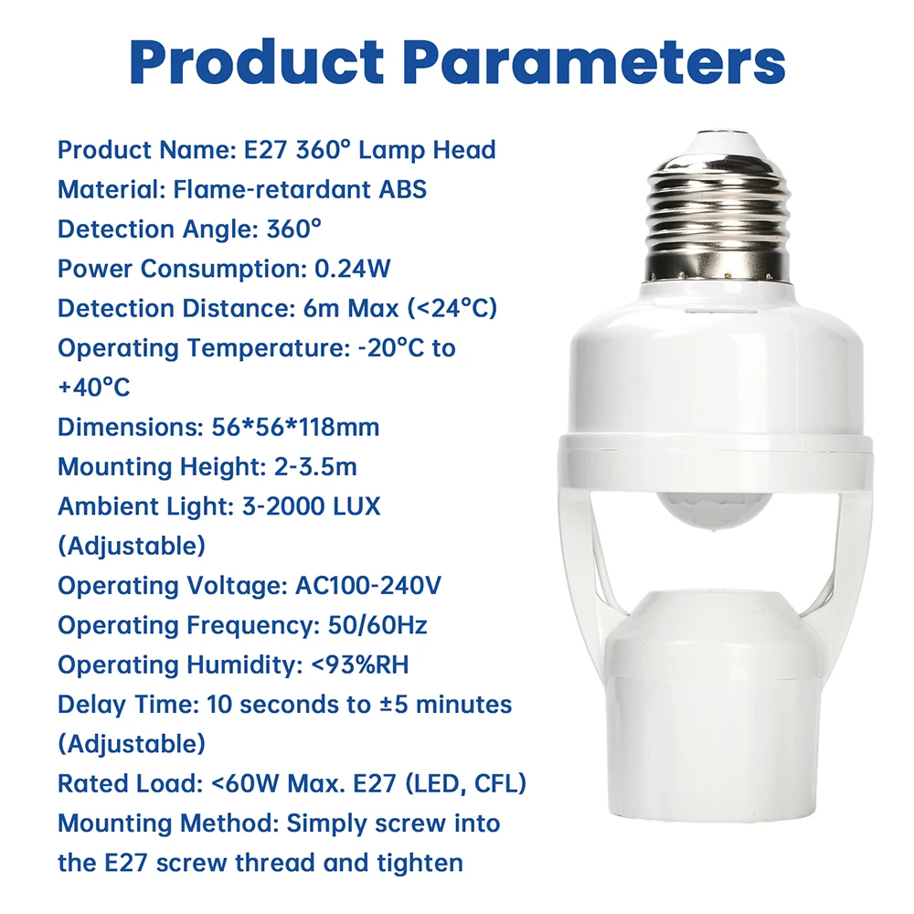 Infrarot-Bewegungsmelder E27-Fassungskonverter AC 100-240V Schraubfassung Kabellose Sensorlampe für die Hausautomatisierung – Detail 23