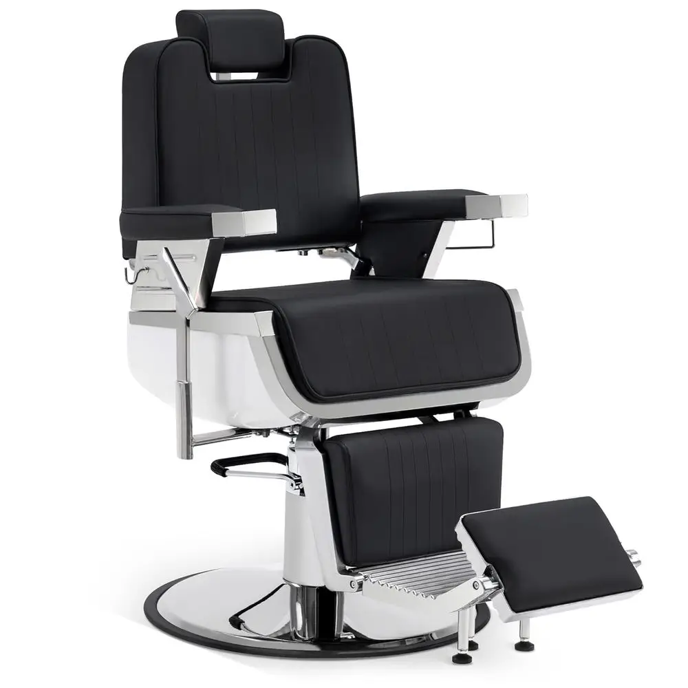 

Vintage Heavy-Duty Barber Chair with Hydraulic Recline, Salon and Spa Styling Equipment in Black & White (Model 3819) Customized