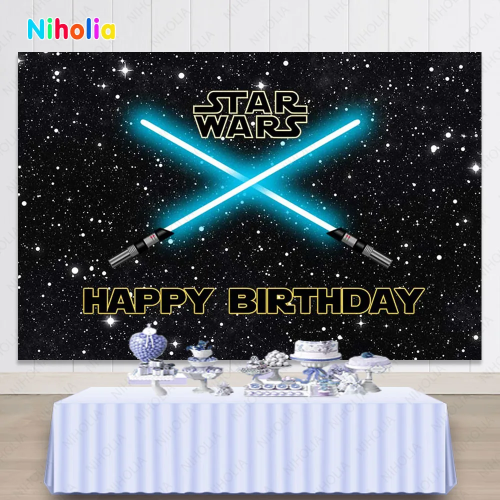 NIHOLIA Star Sky SpaceShip Photography Backdrop Kids Birthday War in Space Photo Background Custom Party Decor Banner