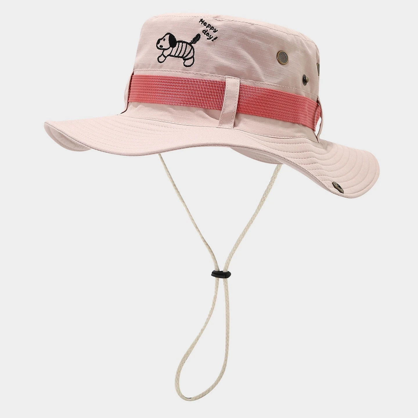 Japanese Fresh Pink Dog Bucket Hat for Women Summer Outdoor Camping Sun Protection Fisherman Hat Cycling Visor Caps