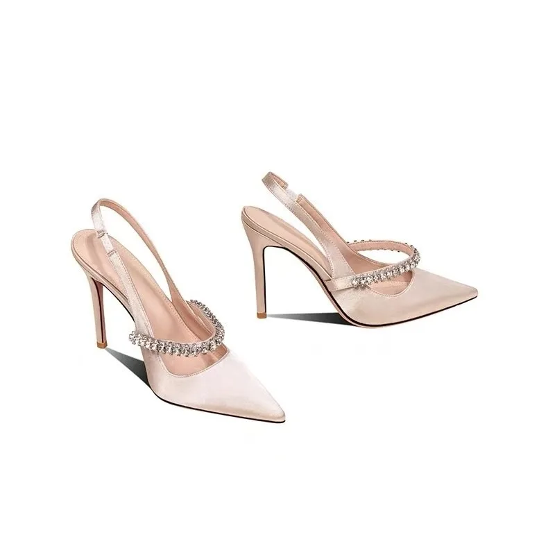 Women's Water Diamond 2025 New Slim Heeled Pointed High-heeled Shoes with A Headband and Sandals for Women's Singles image 4