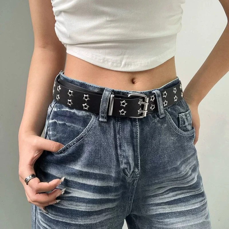 Y2K Punk-Stil Damengürtel - Sternförmige Doppelreihen-Schnalle, Ausdrücklicher Taillengürtel für Jeans