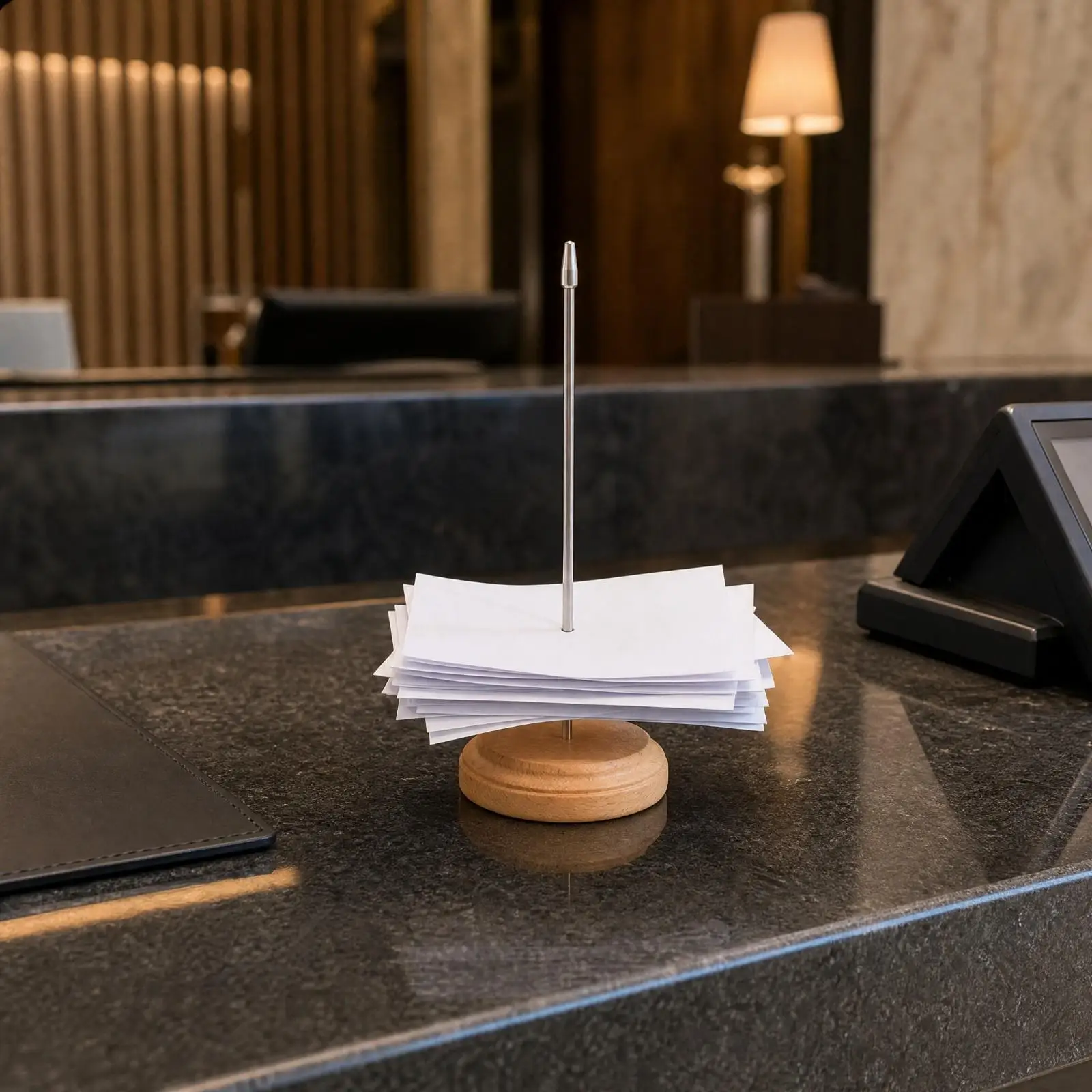 Receipt Rod Upright Ticket Rod Compact Menu Holder with Wood Base for Restaurant Counters, Reception Desks, Cashier Stations