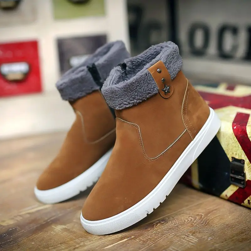 Vintage Men's Winter Snow Boots Warm Waterproof Anti Slip Thickened Fleece Lined Cotton Bread-Look Shoes Versatile Casual Wear