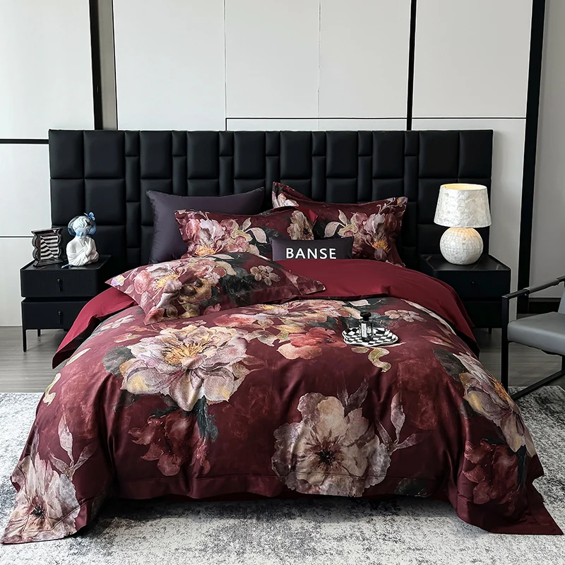 Juego de cama con estampado Digital de flores florecientes de algodón egipcio Premium 1000TC, funda nórdica, sábanas planas/ajustada, fundas de almohada, 4 Uds.