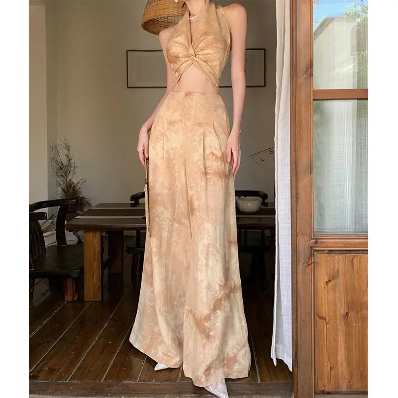

New Chinese Style Design Two-Piece Set For Women'S 2026 Summer New Sleeveless Hanging Neck Vest Paired With Wide Leg Pants