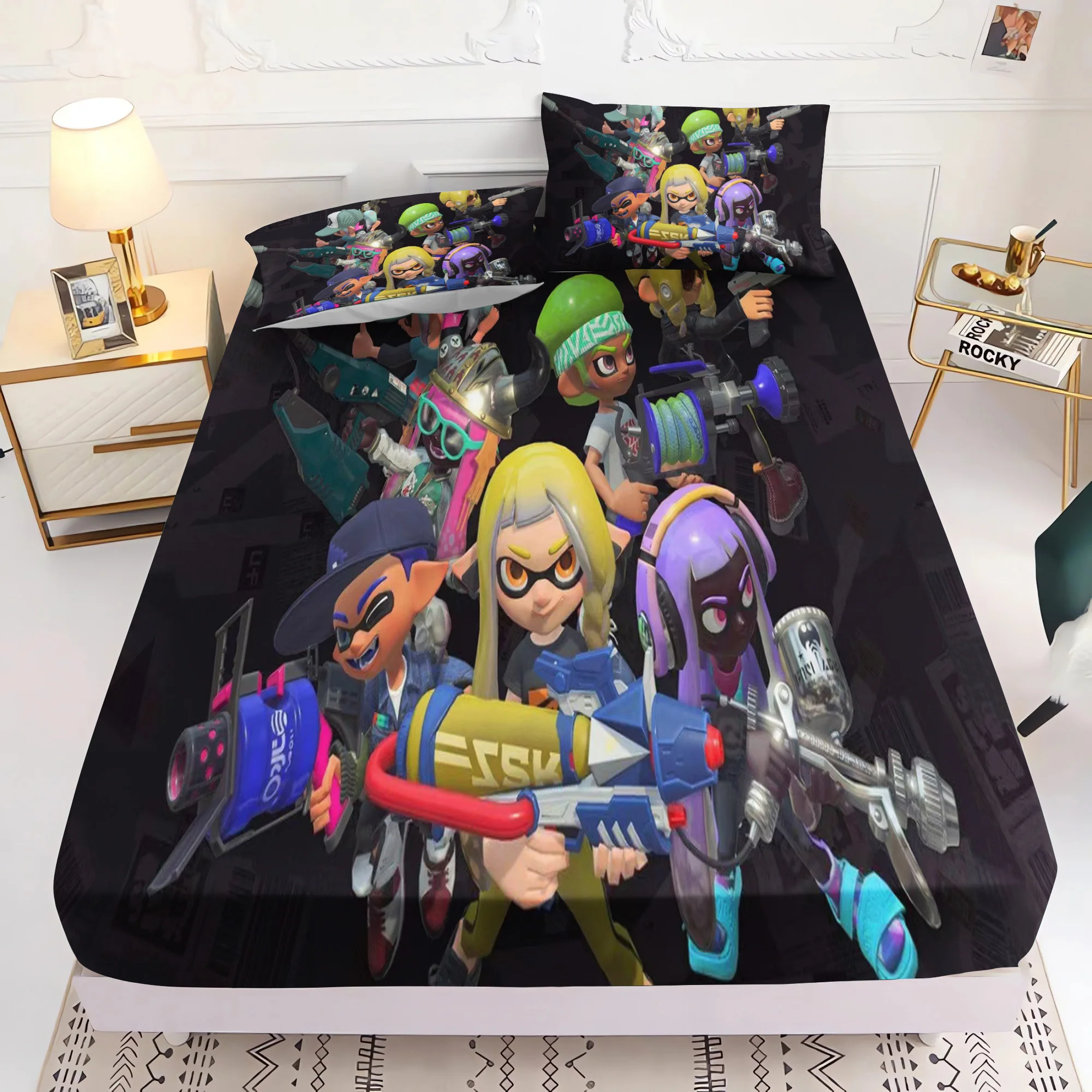 Game, Splatoon 100% Polyester 2/3pcs Fitted Sheet Comforte Christmas Gifts 3D Children'S Bedding Set Anime Home Decor