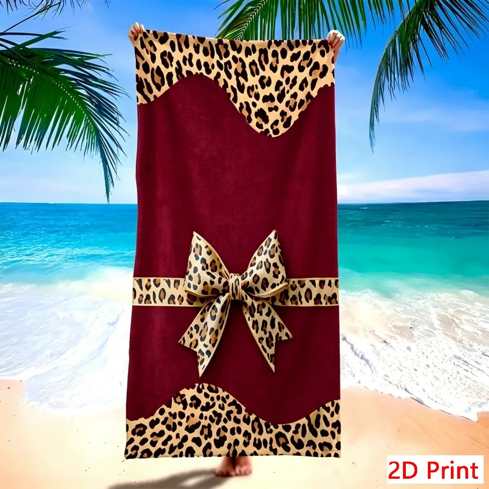 Microfiber Leopard Bow Beach Towel Super Absorbent Quick Dry Sand Resistant Lightweight Towel For Swimming Travel Yoga Gym