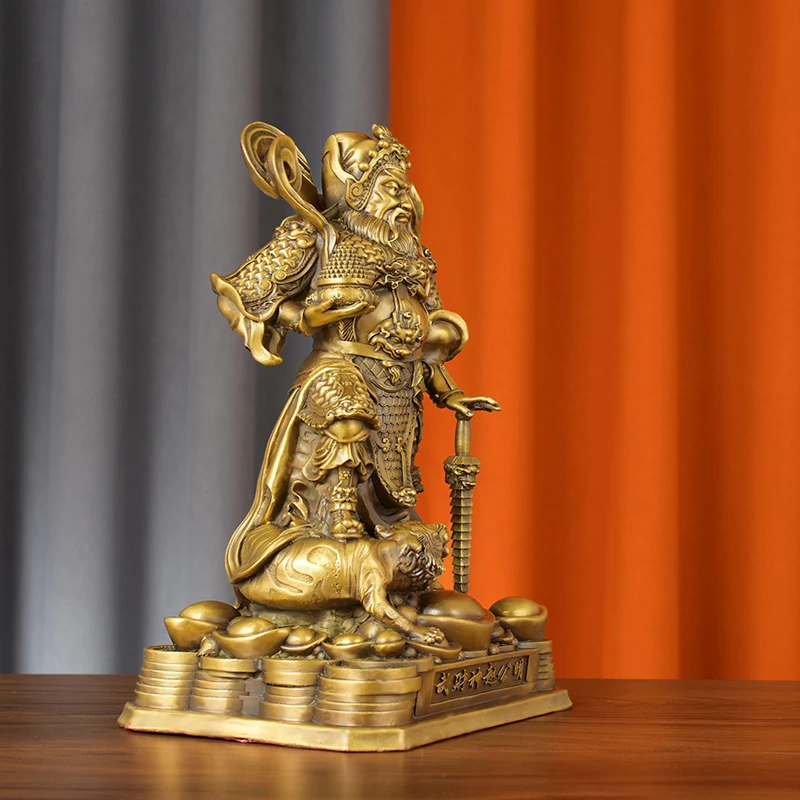 Brass Statue Of Zhao Gongming, The God Of Wealth, Stepping On A Tiger, Decorative Piece For Home, Shop, Office, Housewarming, Or