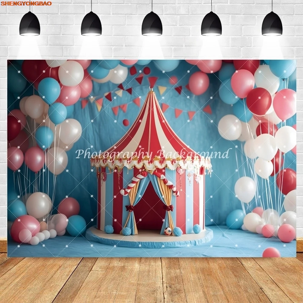Ballons d'arrière-plan de cirque, tente, réception-cadeau pour bébé, nouveau-né, fête de 1er anniversaire, Portrait d'enfants, arrière-plan de photographie, Studio Photo