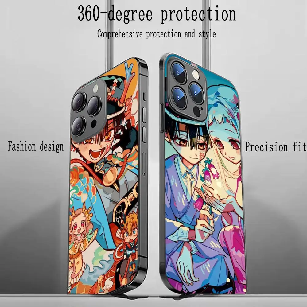 Hanako kun Toilet bound anime pattern Phone Case For iPhone 16 16e 15 14 13 12 11 Plus Mini Pro Max Soft black Shockproof Cover