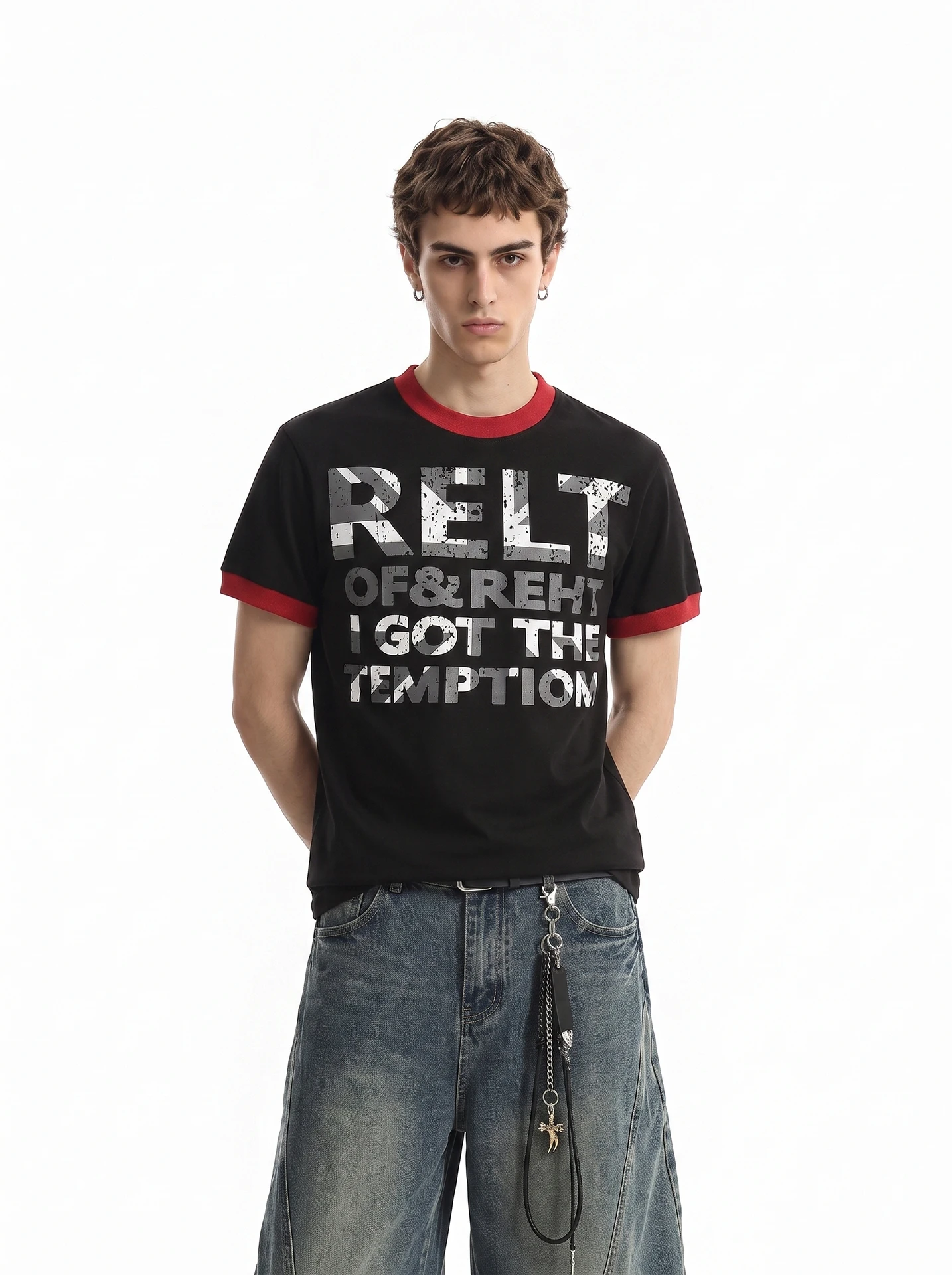 BETEBULE American High Street Loose Fit Short Sleeve T-Shirt Men Summer Trendy Printed Color Block Casual Loose Top