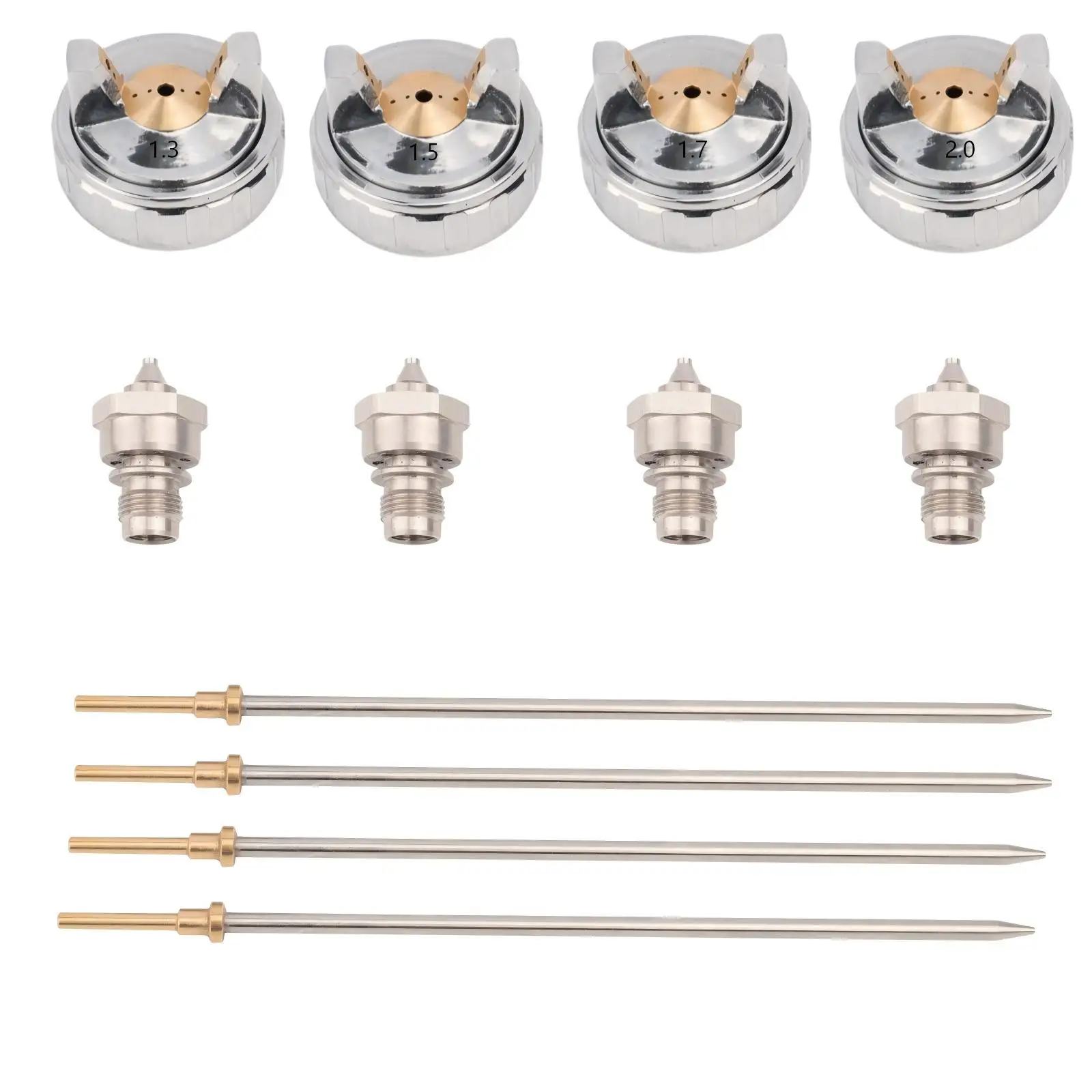 1.3/1.5/1.7/2.0mm Needle, Nozzle, Air Cap Set for R500/A610 LVLP Spray Gun, Nozzle Set for Gravity Feed Air Spray Gun