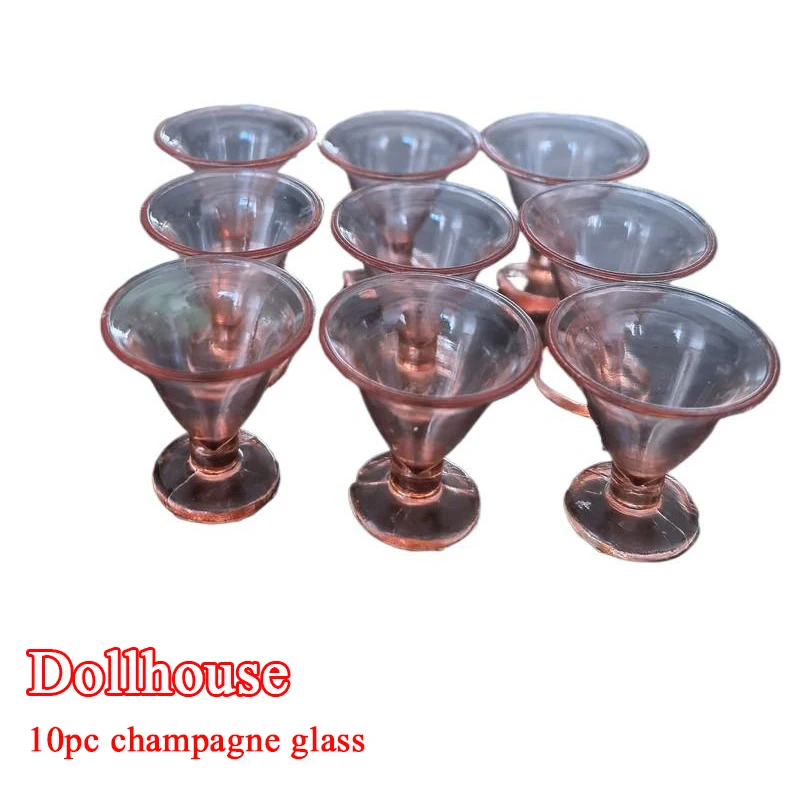 10Pcs 1/12 Dollhouse Simulation Mini High Footed Champagne Glass Ornament Toys Dollhouse Miniature Accessories Decoration Toys