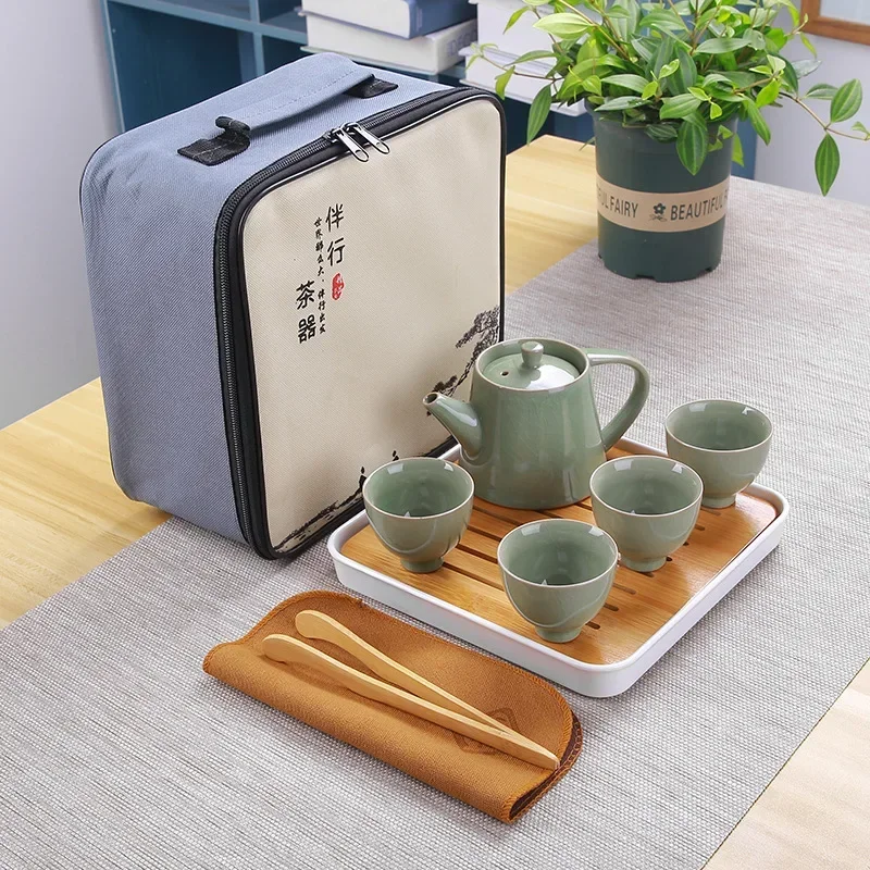Portable Travel Tea Set 1 Pot 4 Cups Soaking