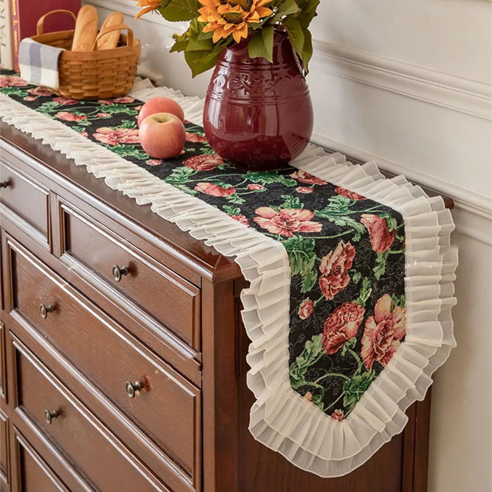 Vintage Bedroom Bed Flag High-grade Cabinet Cover Bed Towel For Home Kitchen Table Decor European Jacquard Lace Table Runner 1