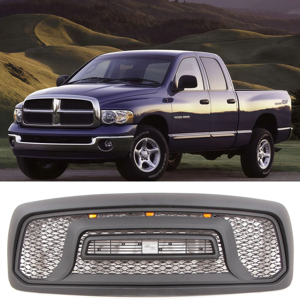 Front Grille Fit For Dodge Ram 1500 2002-2005 2006-2008 2009-2012 Black Grill