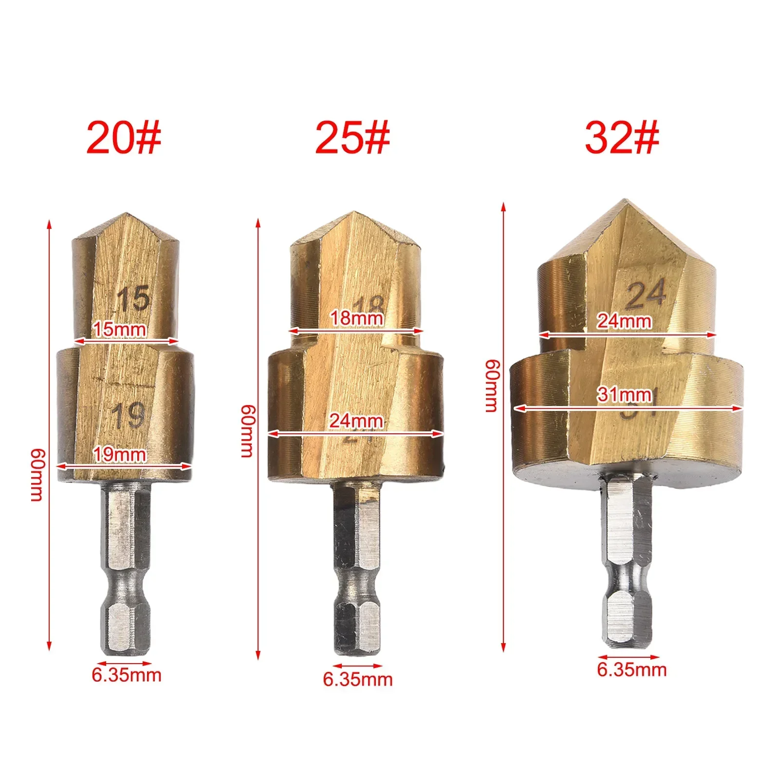 3Pcs Water Pipe Expansion Drill Bit 6.35mm Hexagonal Shank Punching Tool For Plumber Repairing Power Tools Parts