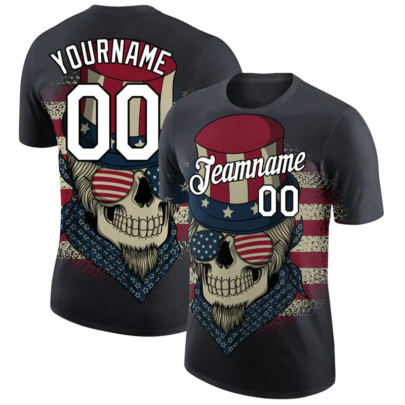 

Trendy Skull Pattern T Shirts For Men Fashion Custom Name Team Name American Flag 3D Printed Jersey Cool Streetwear Sports Tees