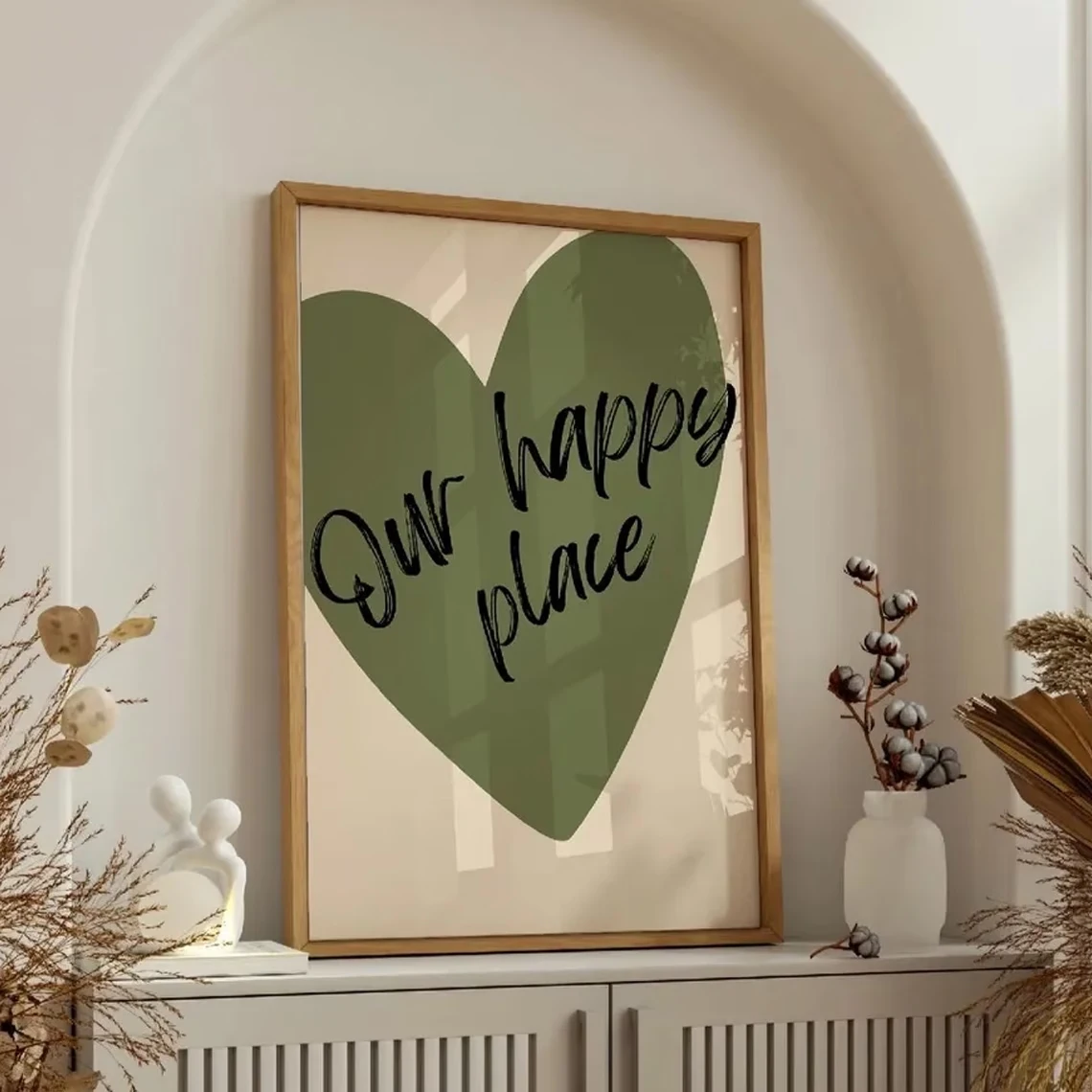 Modern,Retro Our Happy Place Is Green Quotes Wall Art Print Canvas Painting Poster Picture For Bedroom,Living Room Home Decor