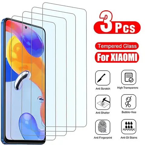 3PCS Tempered Glass For Redmi Note 13 Pro 12 11 11S 8 9 10 Screen Protector