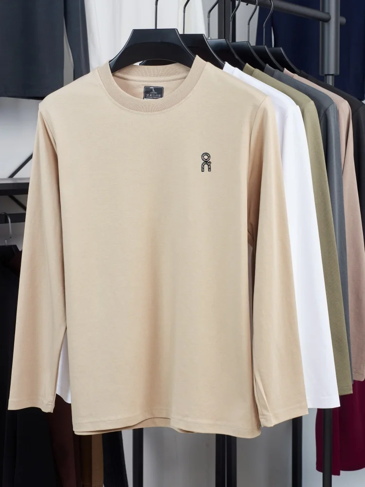 جديد الراقية العلامة التجارية الرجال طويلة الأكمام جولة الرقبة تي شيرت الخريف أزياء الأصلي بوتيك تصميم إلكتروني شارة الكورية رداء علوي غير رسمي #6