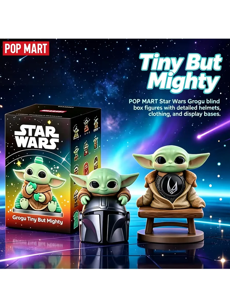 Echte POP MART Star Wars Grogu Tiny But Mighty Serie Mystery Box Blind Box Überraschungs-Spielzeug Ornament Figuren Sammlerstück Geschenk Spielzeug