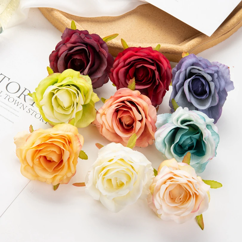 

100Pcs Silk Rose Artificial Flowers Diy Bridal Bouquet Material Christmas Garland Flower Wall Gifts Box for Home Wedding Holiday