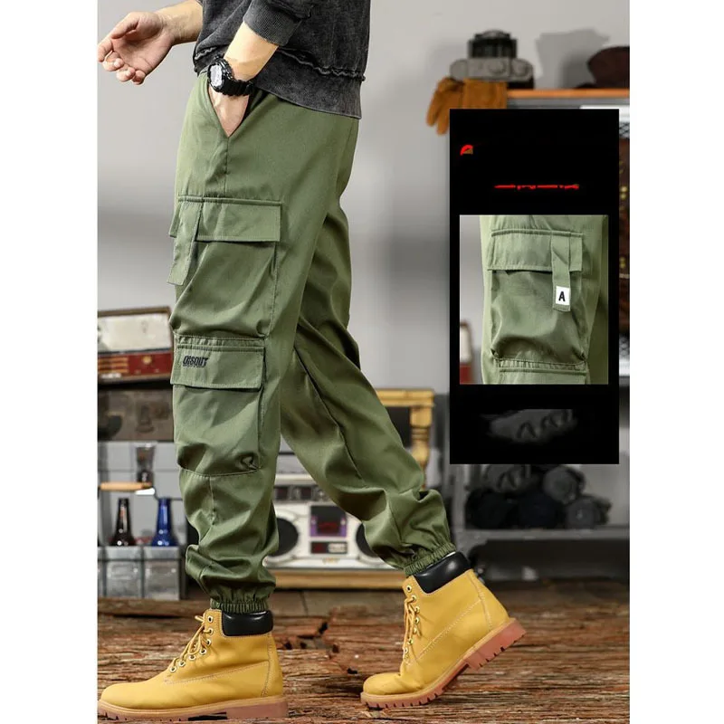 2024 Spring Autumn New Men's Solid Color Spliced Elastic Drawstring Trendy Loose Comfortable Pockets Work Wear Trousers Pants