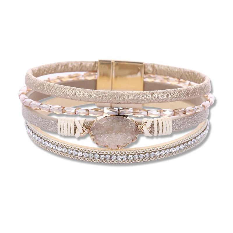 Women's Bracelet Fashion Multilayer Leather Crystal Wrap Bnagles Bracelets Female Girls Wrist Jewelry Gifts Wholesale