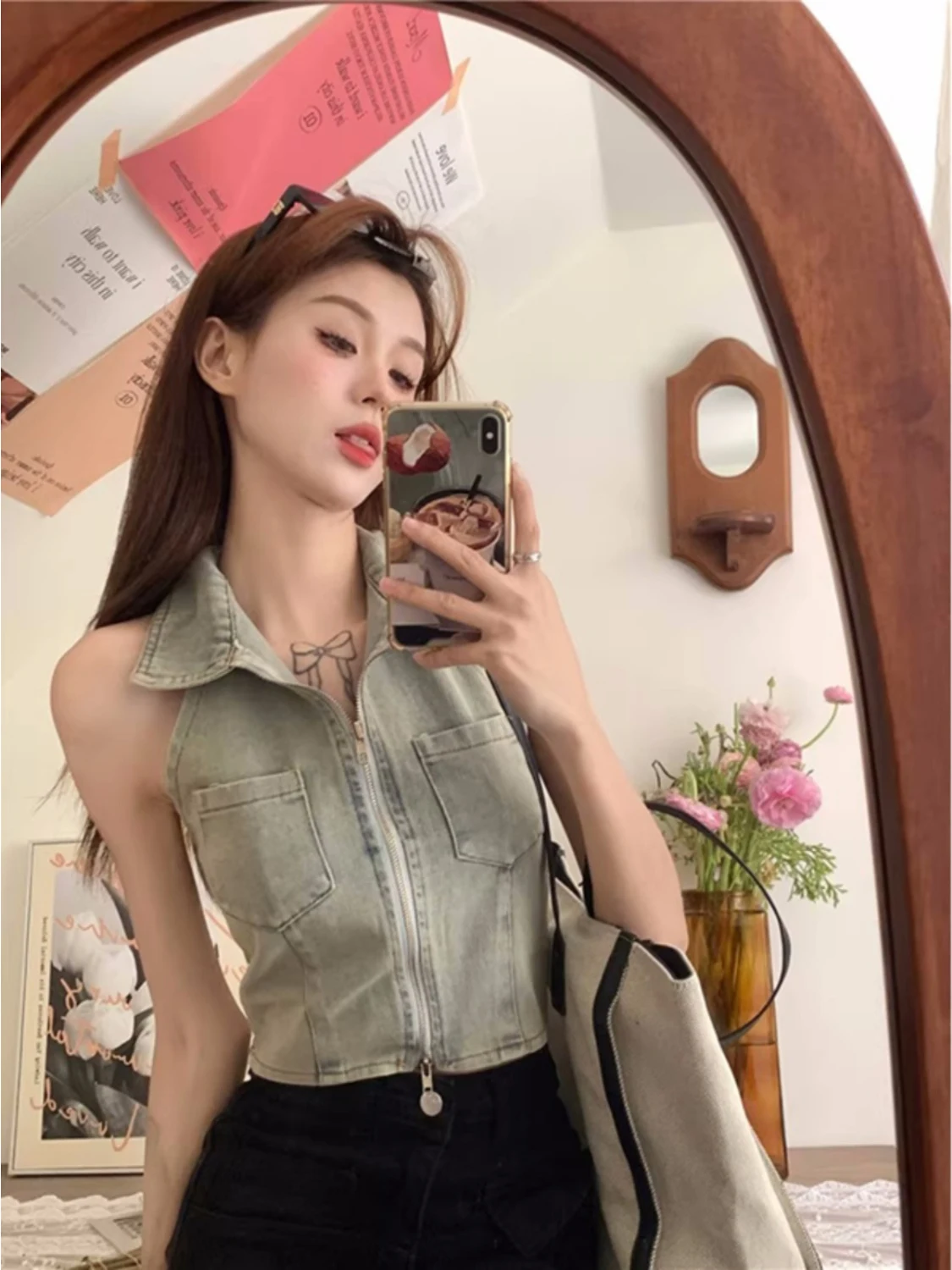 Hot Girl Ne Hanging Svel American Retro Waed Denim Vest Dames Buitenkleding Winter Zorgvuldige Bescherming tegen Blootstelling of Top