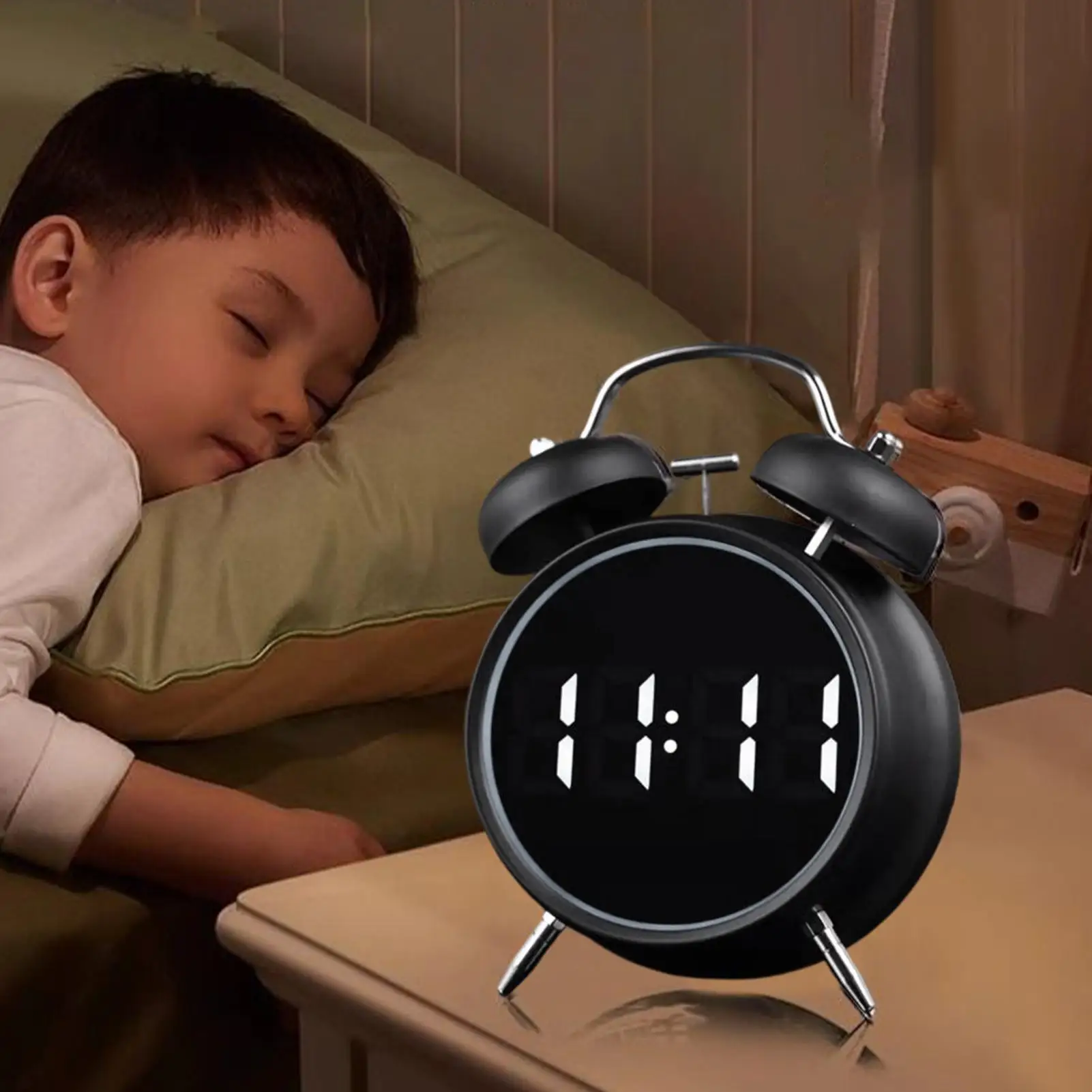 Retro Digital Alarm Clock LED Display Loud Bell Alarm Clock Analog 2 Bell High-pitched Alarm Clock Non Ticking For Heavy Sleeper