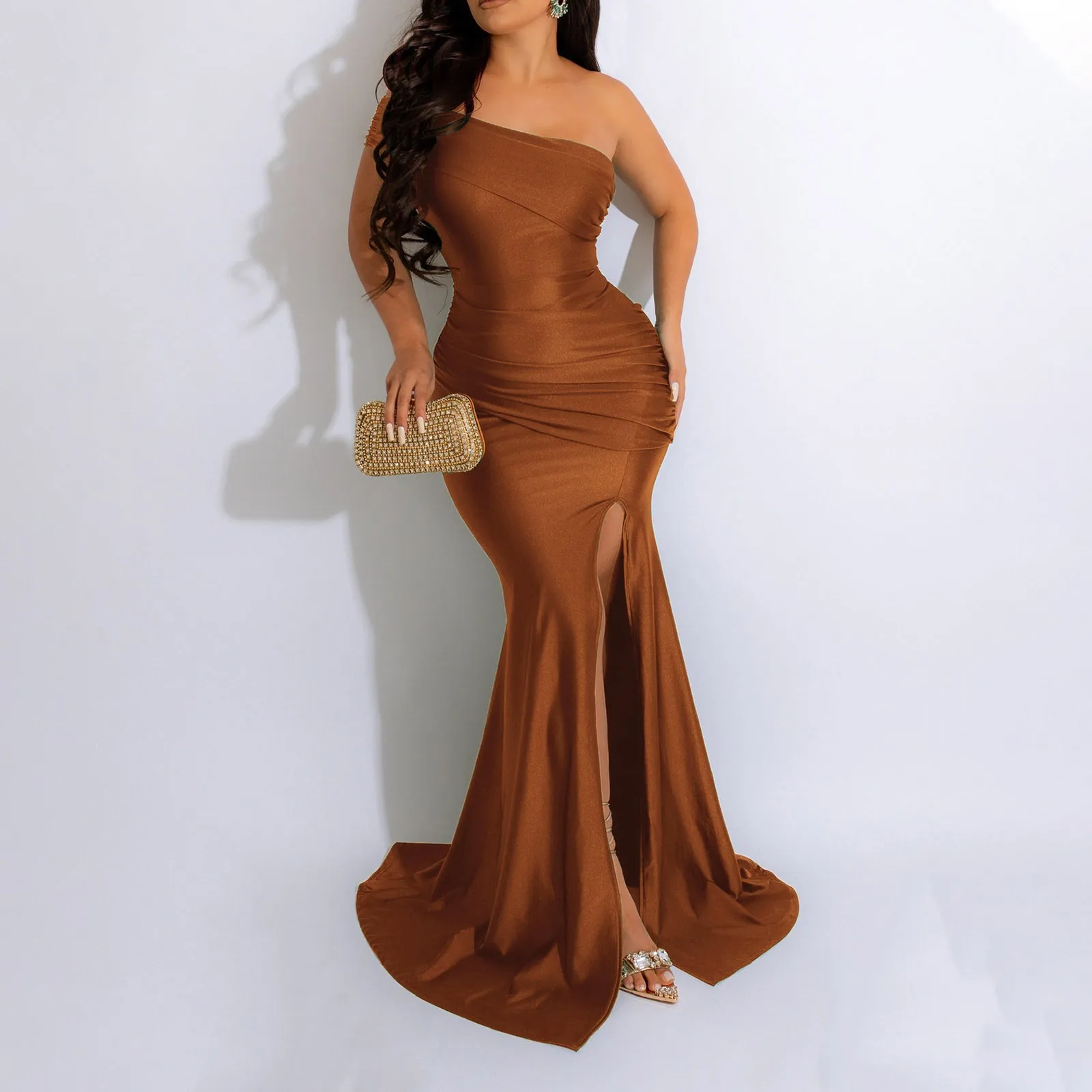 One Shoulder Elegant Women Maxi Club Dress Summer Sleeveless Draped Fashion Celebrity Party Female Outfits Sexy Bodycon Dresses