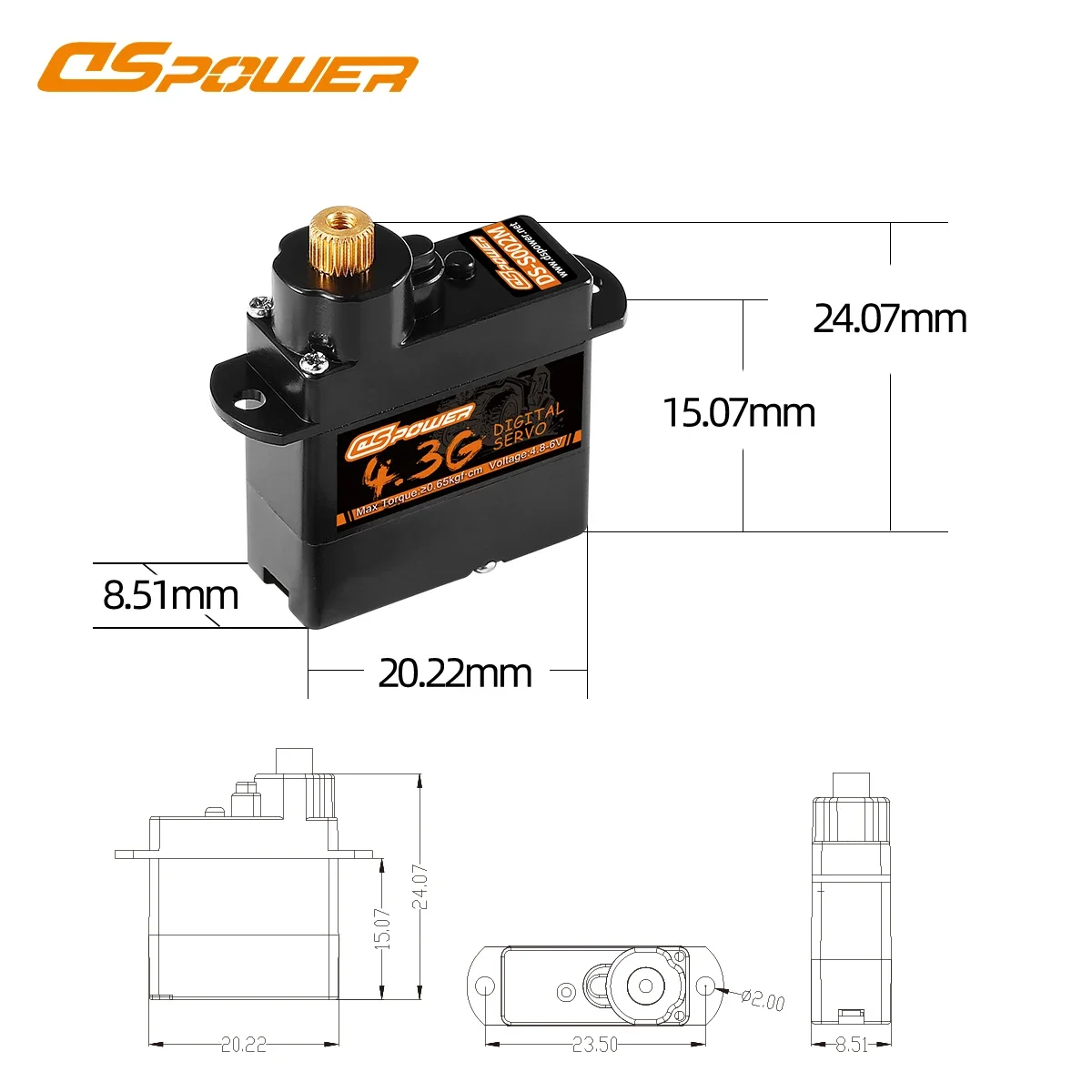 DSpower 4.3g Metal Gear Mini Digital Servo for RC Car Boat Airplane Fixed-wing Quadcopter Glider Helicopter Robot Model Toy Part