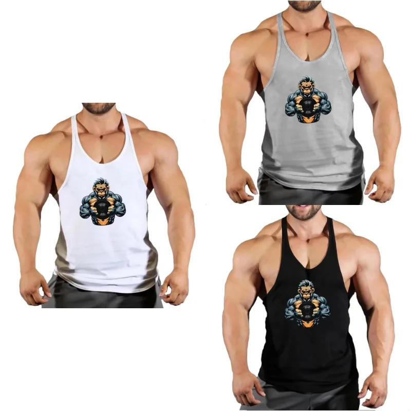 

Strap vest gym bodybuilding cotton vest gym fitness workout sleeveless shirt clothes casual print stringer vest men's summer