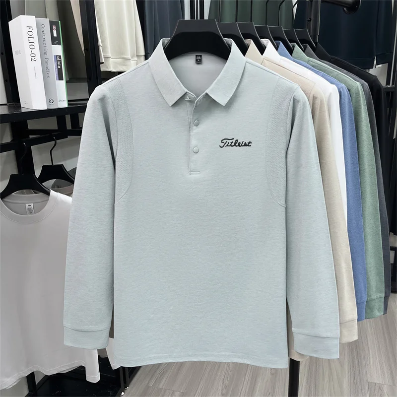 Original Herren Langarm-Poloshirt, schnelltrocknend, atmungsaktiv, mit Revers und Knöpfen, exquisiter Buchstabendruck, Herbst-Freizeit-Sportbekleidung für Herren – Detail 22