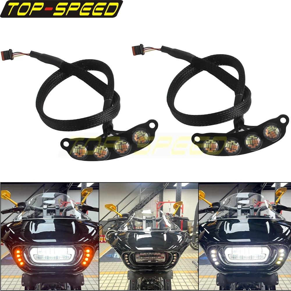 

Motorcycle Front Fairing Running Lights 23mm LED Turn Signal For Harley Softail Fat Bob 114 FXFB FXFBS 2018-2024 Eagle Eye Light