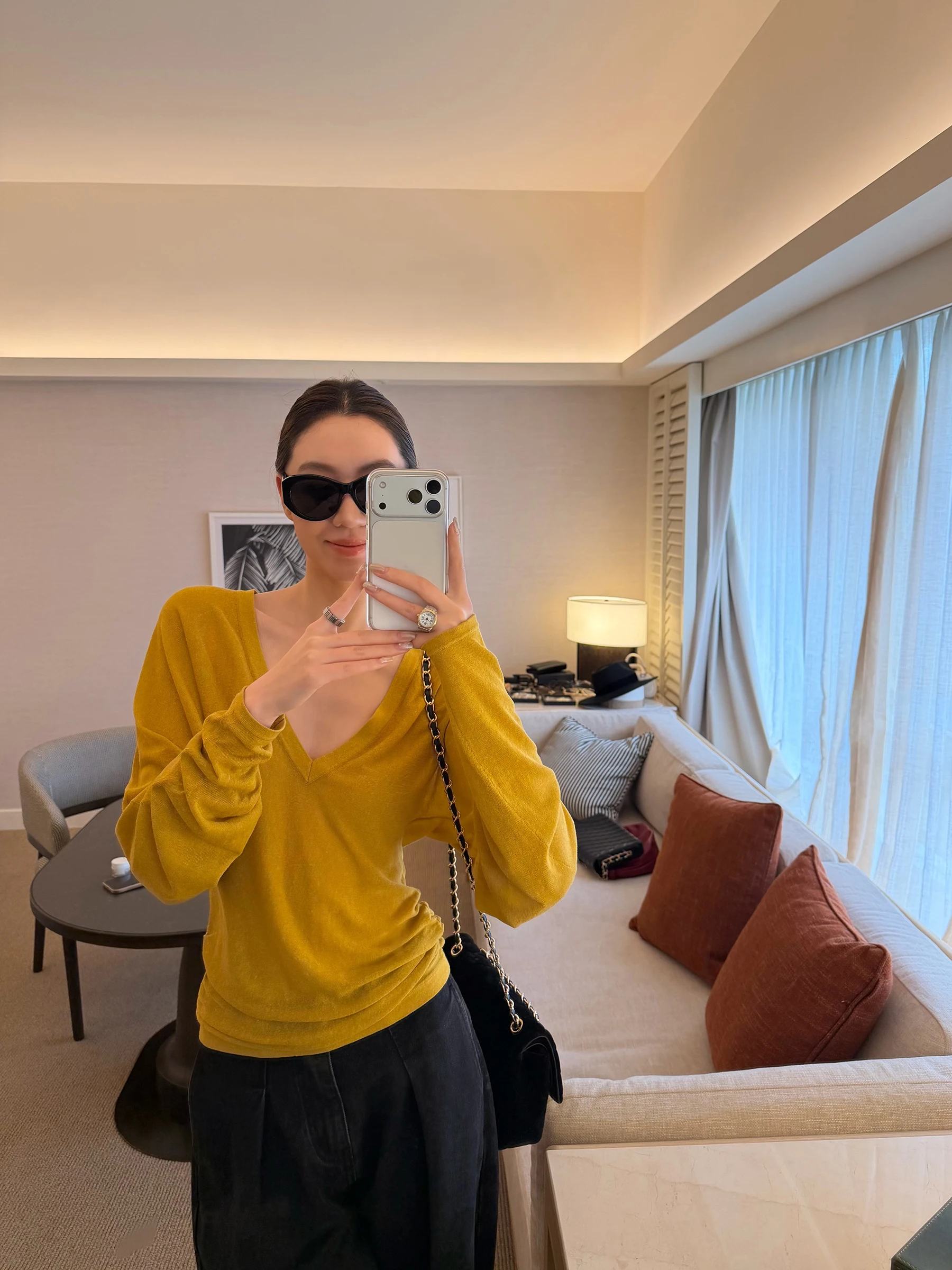 

Официальная женская базовая кофта Gakee Larsele с V-образным вырезом, весенняя, легкая, дышащая, свободного кроя, с длинным рукавом, вязаная, повседневная