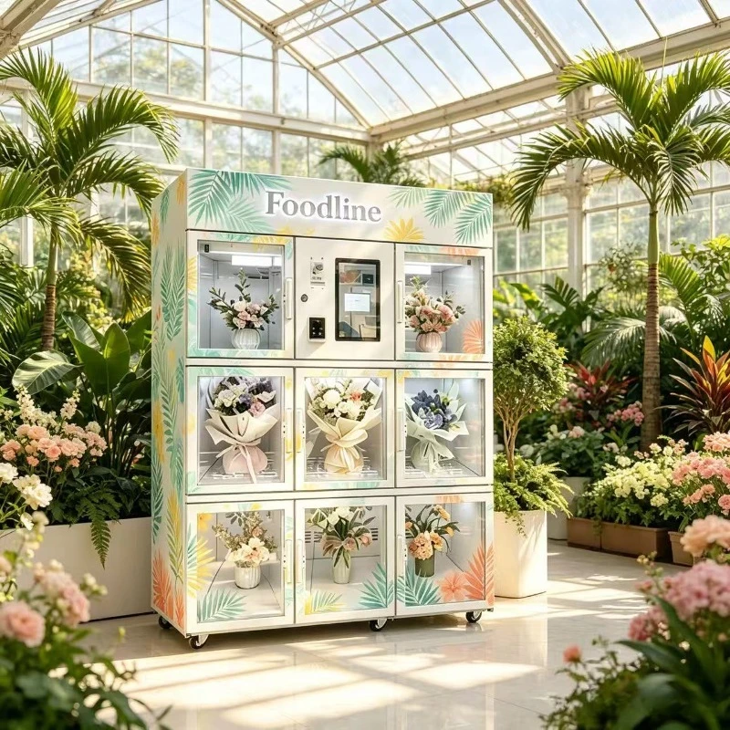 FL Customized 24H Self Service Flower Vending Machine Coin Credit Card Operated Refrigerated Cooling