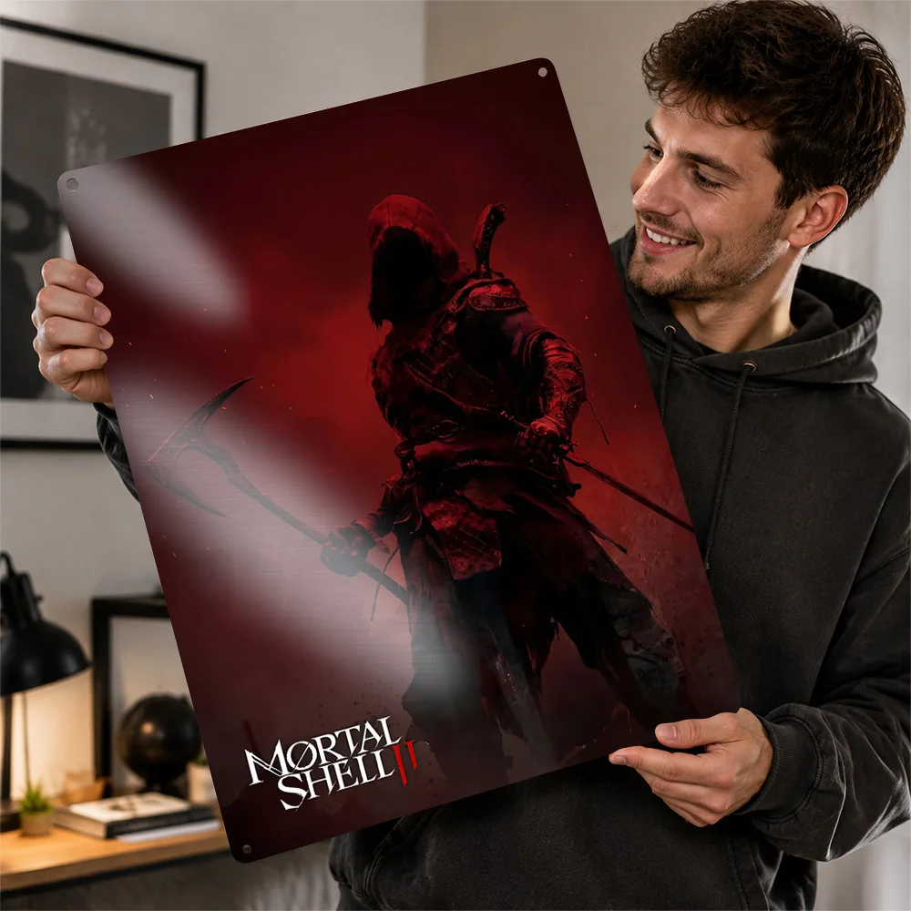 Mortal Shell II Hooded Warrior Textured Metal Poster Illustrated Wall Art For Bedroom Personalized Aluminum Sign Birthday Gift