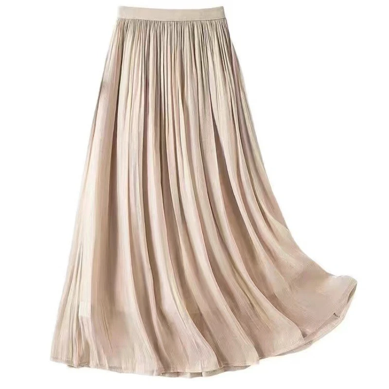 

Fashionable Shining Solid Color Double Layers High Waist Long Skirt
