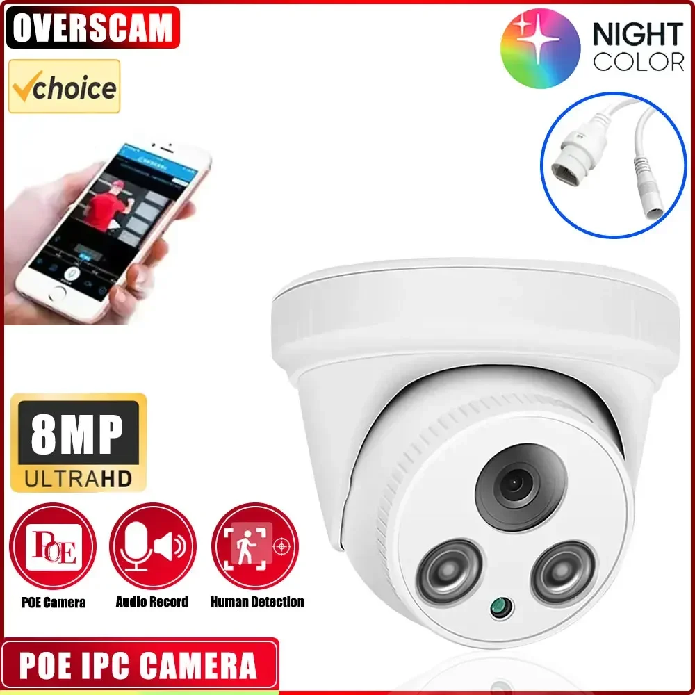 Original 4K Color IP Camera 8MP ColorVu Night Vision CCTV POE Dome Camera 24/7 Colorful Image Built-in Mic Audio IP67 Waterproof