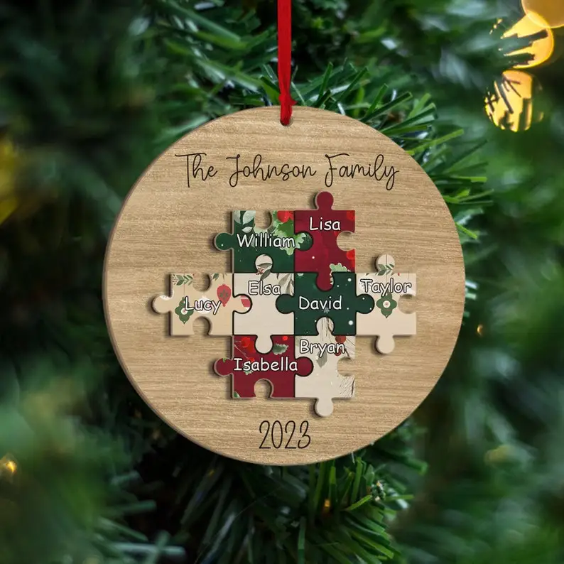 Family Christmas Souvenir, 2024 Home Decoration Custom puzzle, Home 2 layer wooden decoration, Family name decoration