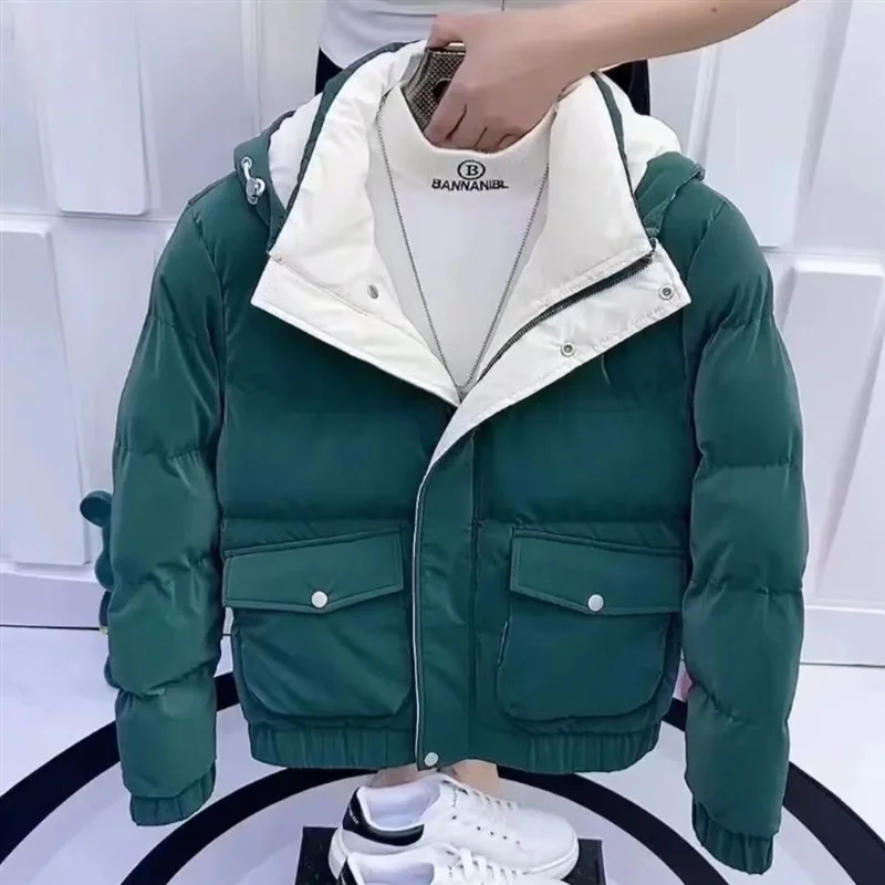 

Мужская утепленная пуховая куртка с капюшоном, модная, теплая, хлопковая, зимняя верхняя одежда, молодежная, приталенная модель